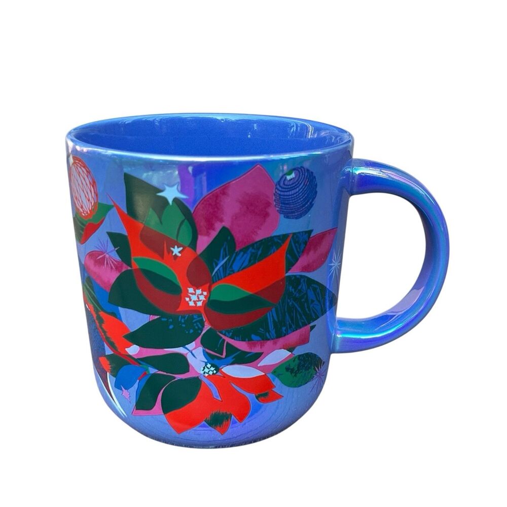 New Starbucks 2023 Holiday Iridescent ‘Poinsettia Bouquet’ Mug Ceramic Abstract